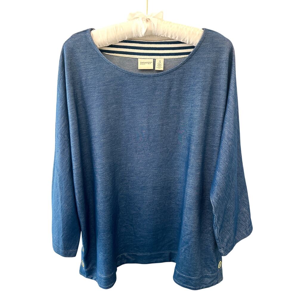 CHICO’S | Zenergy Blue Boat Neck Dolman Sleeve Stretch Top | Size 3 XL